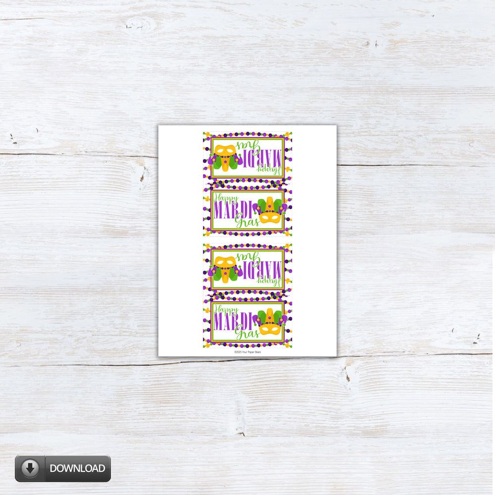 Mardi Gras Printable Treat Candy Cookie Party Favor Bag Toppers 2 Sizes