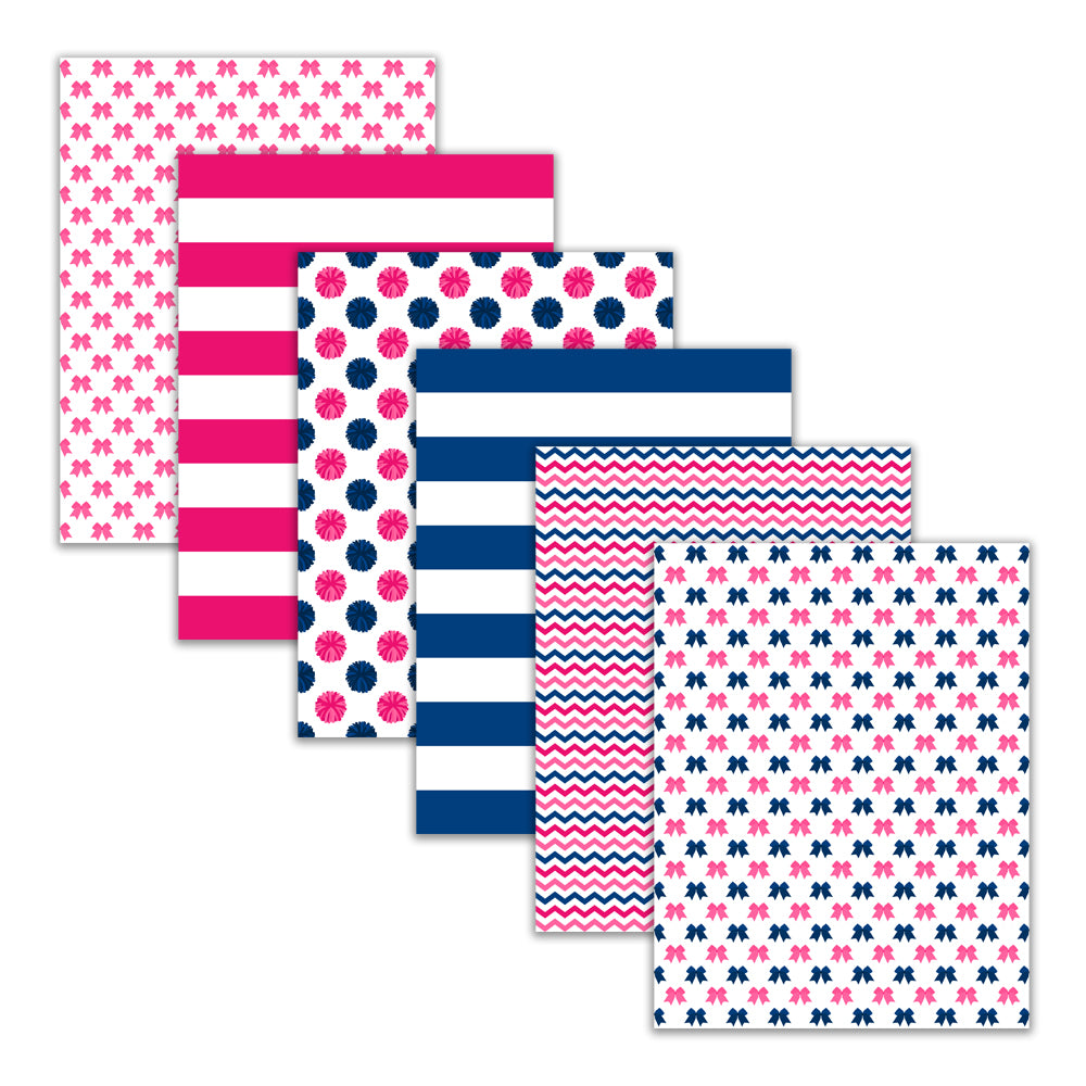 Printable Cheer Team Digital Scrapbook Papers Navy Blue Hot Pink Pom-Pom