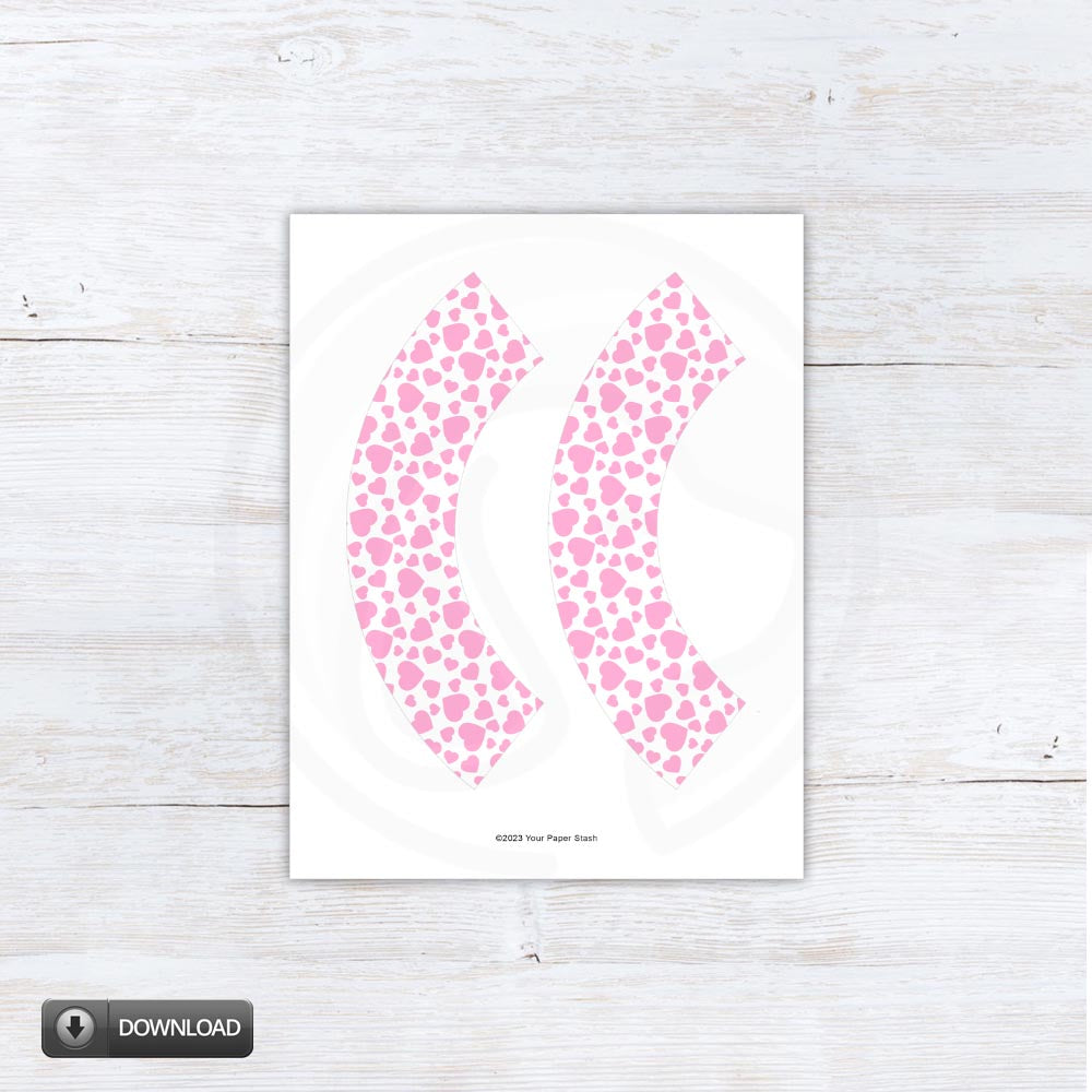 Printable Cupcake Wrapper With Pink Hearts For Valentines Day Weddings Bridal Showers Birthdays