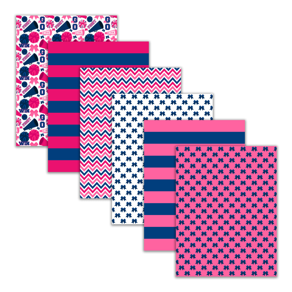 Printable Cheer Team Digital Scrapbook Papers Navy Blue Hot Pink Pom-Pom