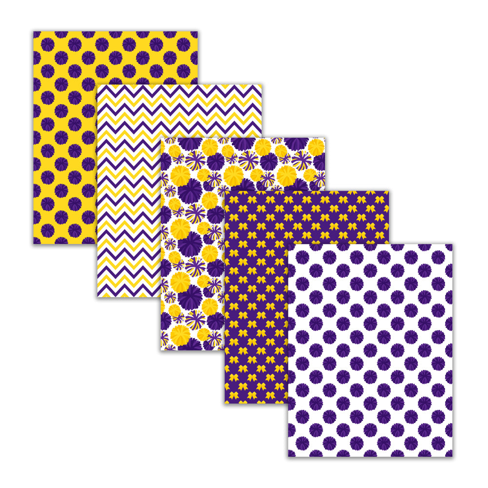 Printable Cheer Digital Scrapbook Paper Background Patterns Purple Yellow
