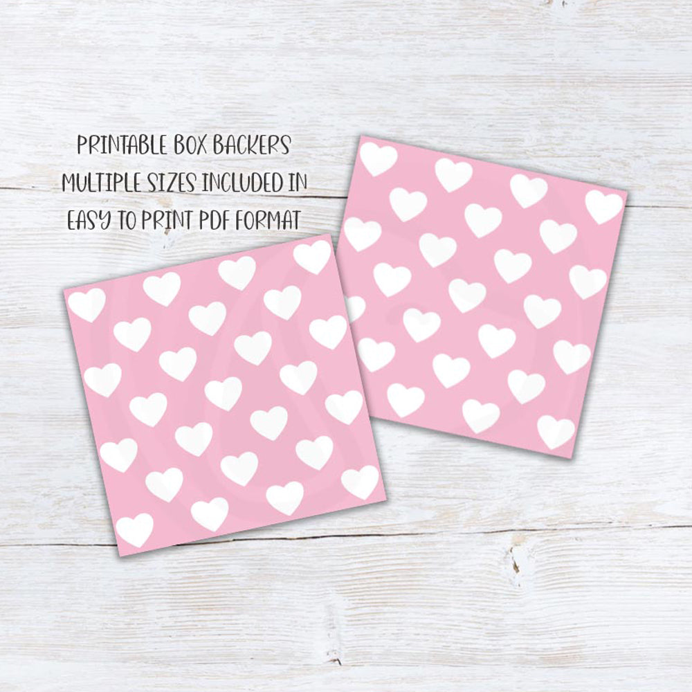 printable pink heart cookie card box backers and liners