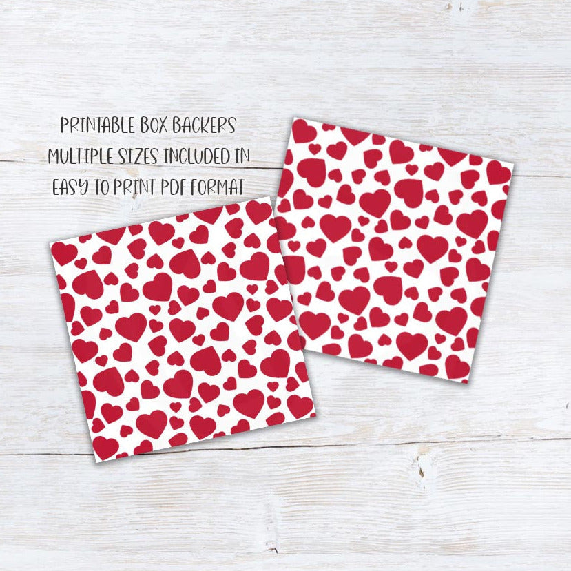 printable red heart cookie box backers and cards