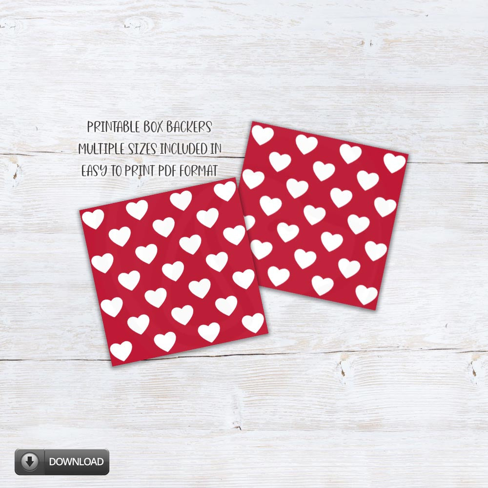 red heart wedding and valentines day cookie box backer liners cards and tags in 7 sizes instant download