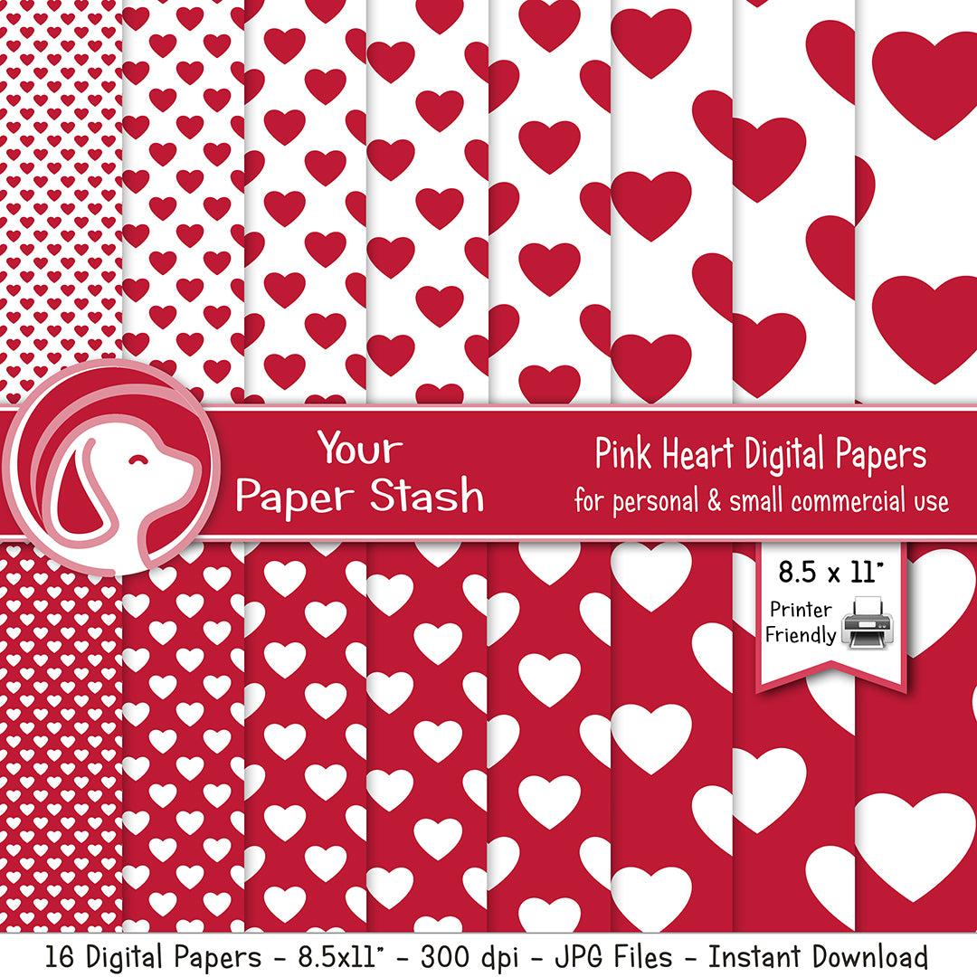 printable red valentines day heart digital paper pack patterns designs for paper craft projects and crafting - decoupage paper