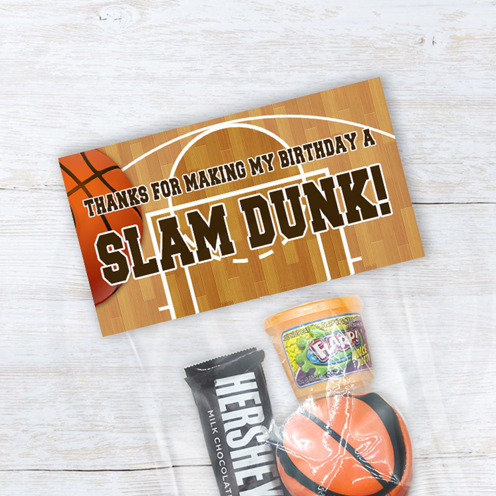 slam dunk birthday treat favor cookie thank you bag topper printable download boy birthday