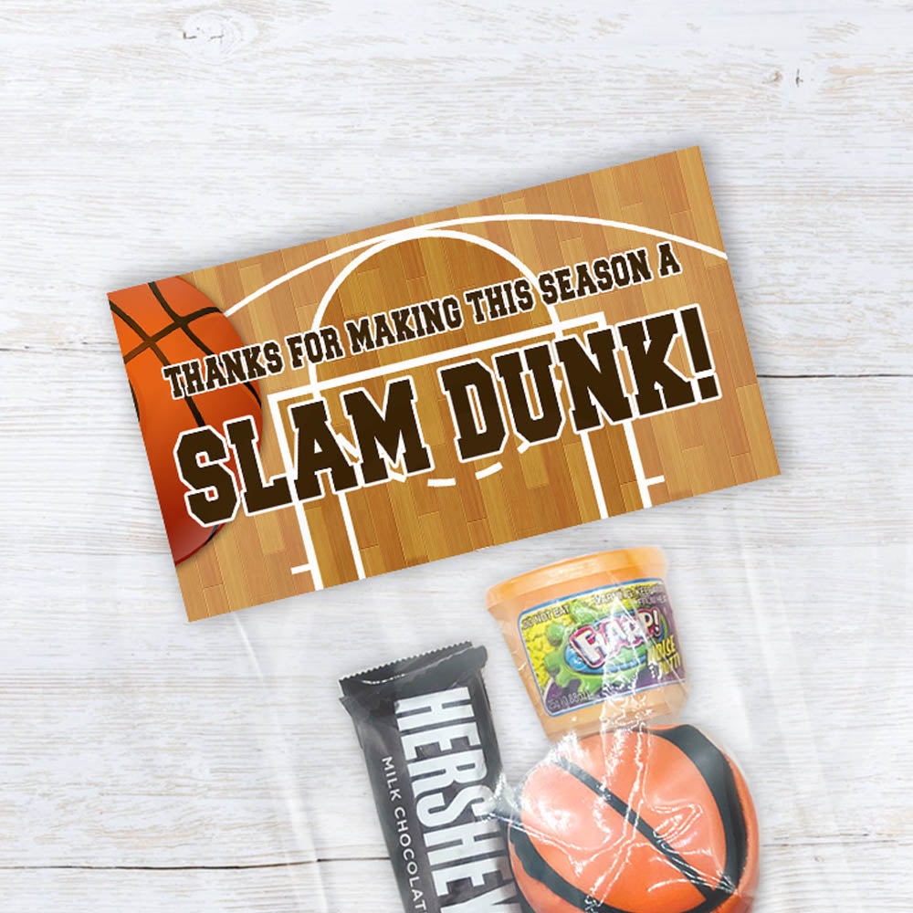 basketball slam dunk season printable treat bag toppers for end of season celebrations and parties