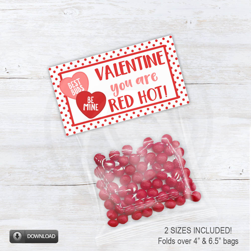 Valentine's Day Red Hot Candy Bag Toppers / Valentines Day Printables