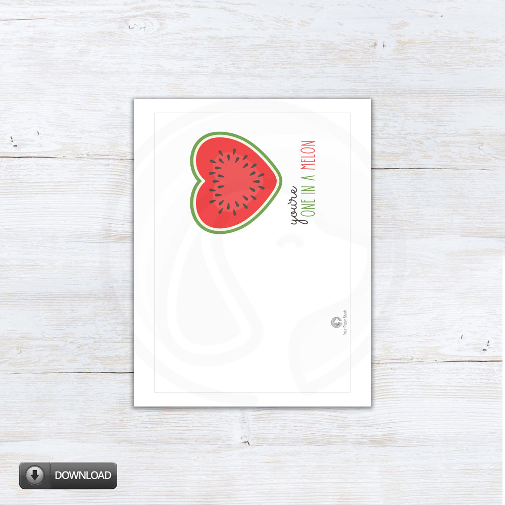 one in a melon food pun card thank you