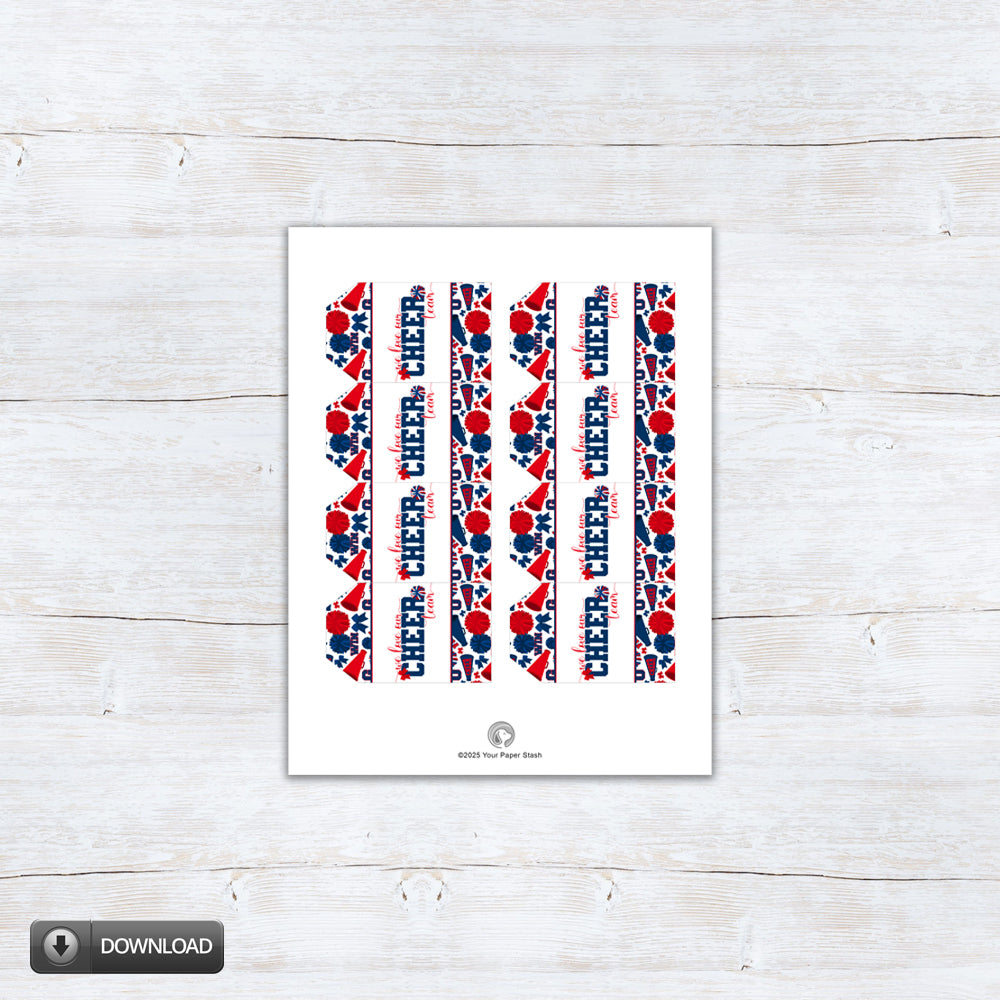 cheerleader printable gift tags with 2 styles in red and navy blue instant download