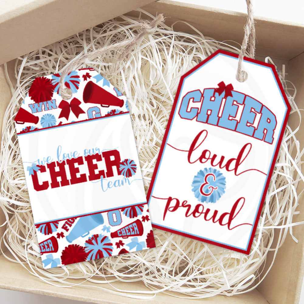 red light blue cheer pom-pom megaphone printable gift tags