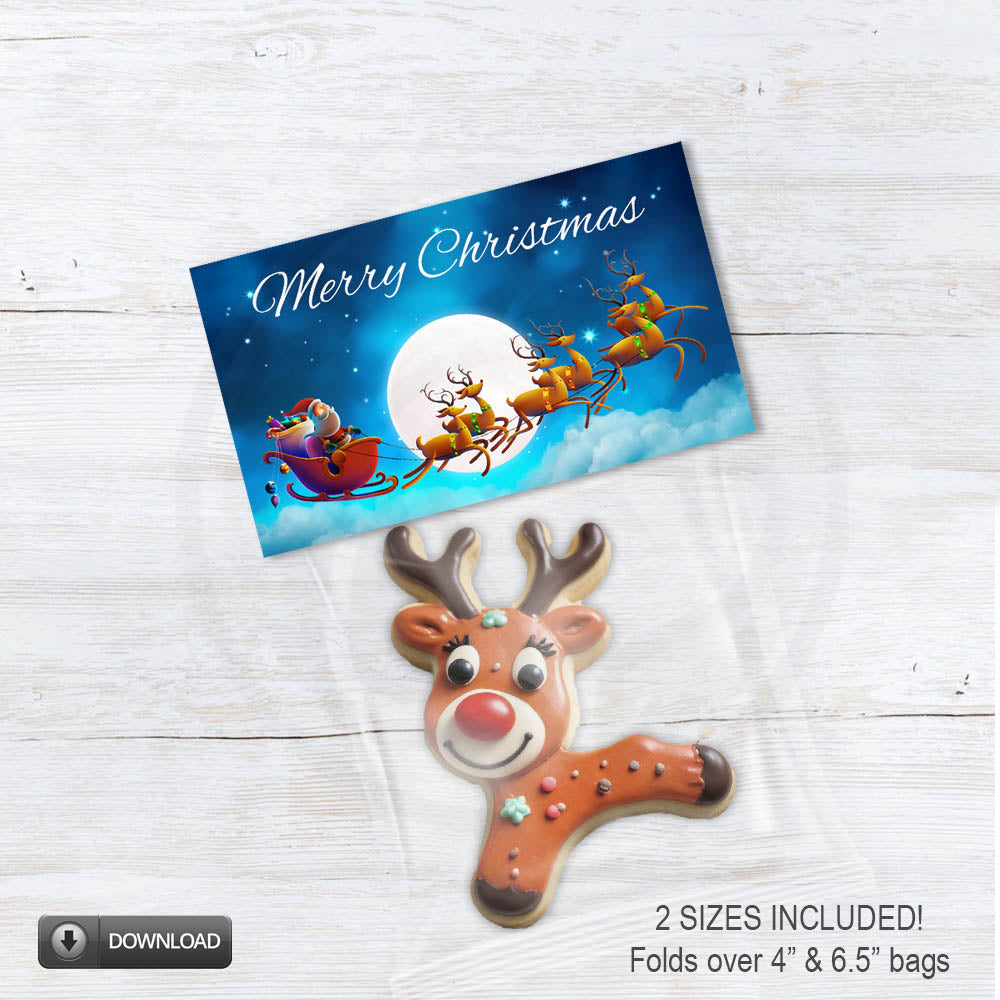 Christmas santa and reindeer treat bag toppers for classroom parties and stocking stuffers