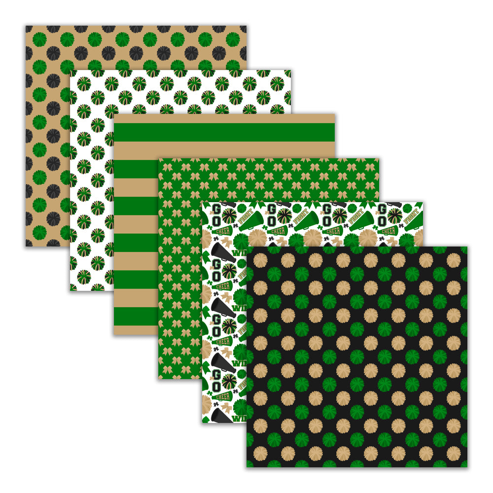 12x12 green and gold digital scrapbook papers for cheerleader tryouts