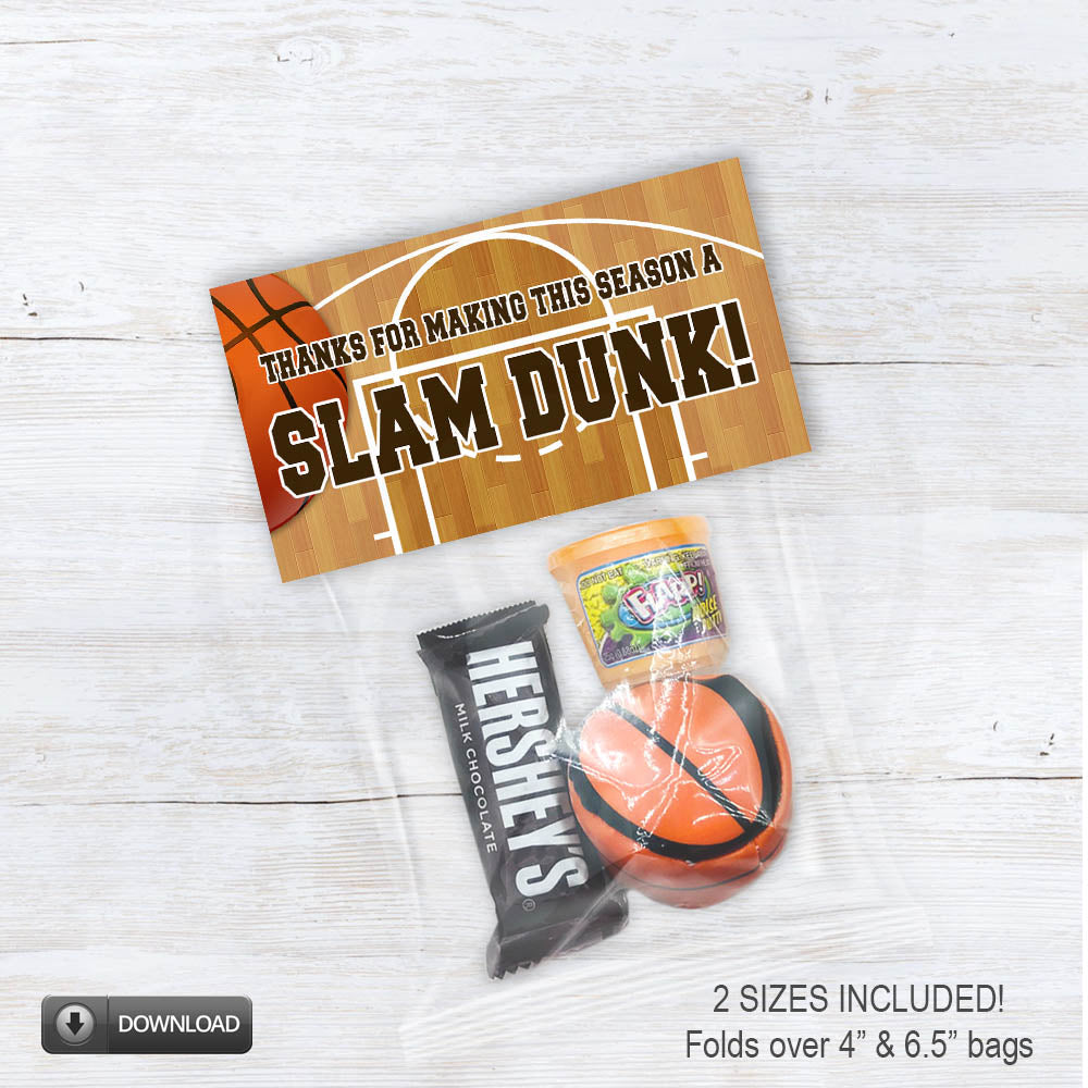 school athletic basketball travel team slam dunk treat bag toppers