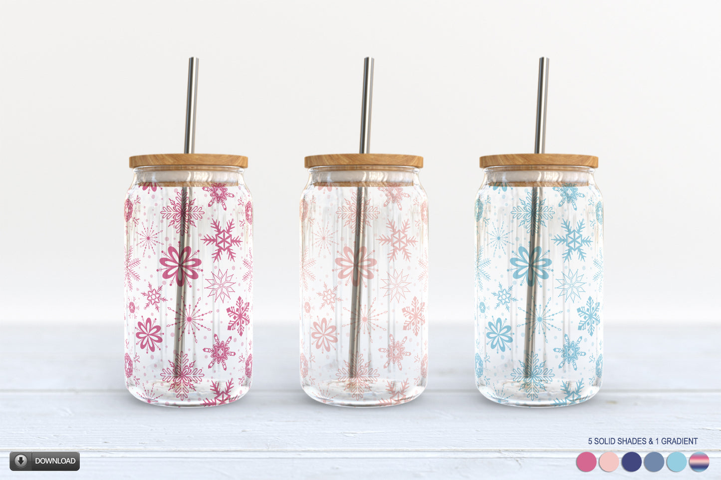 Princess Snow Snowflake 16oz Soda Can Glass Jar Wrap Sublimation Design