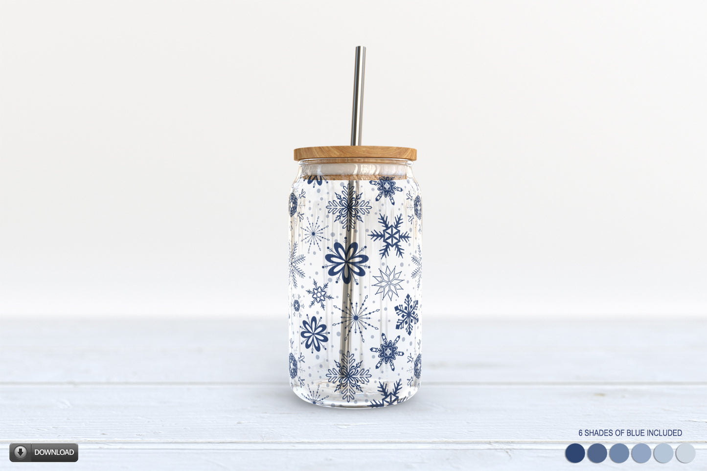 winter wonderland snow snowflake soda beer can 16oz glass jar wrapper sublimation design