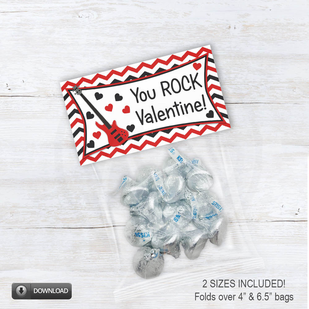 valentine you rock printable treat bag toppers for school classroom parties 2 sizes instant download