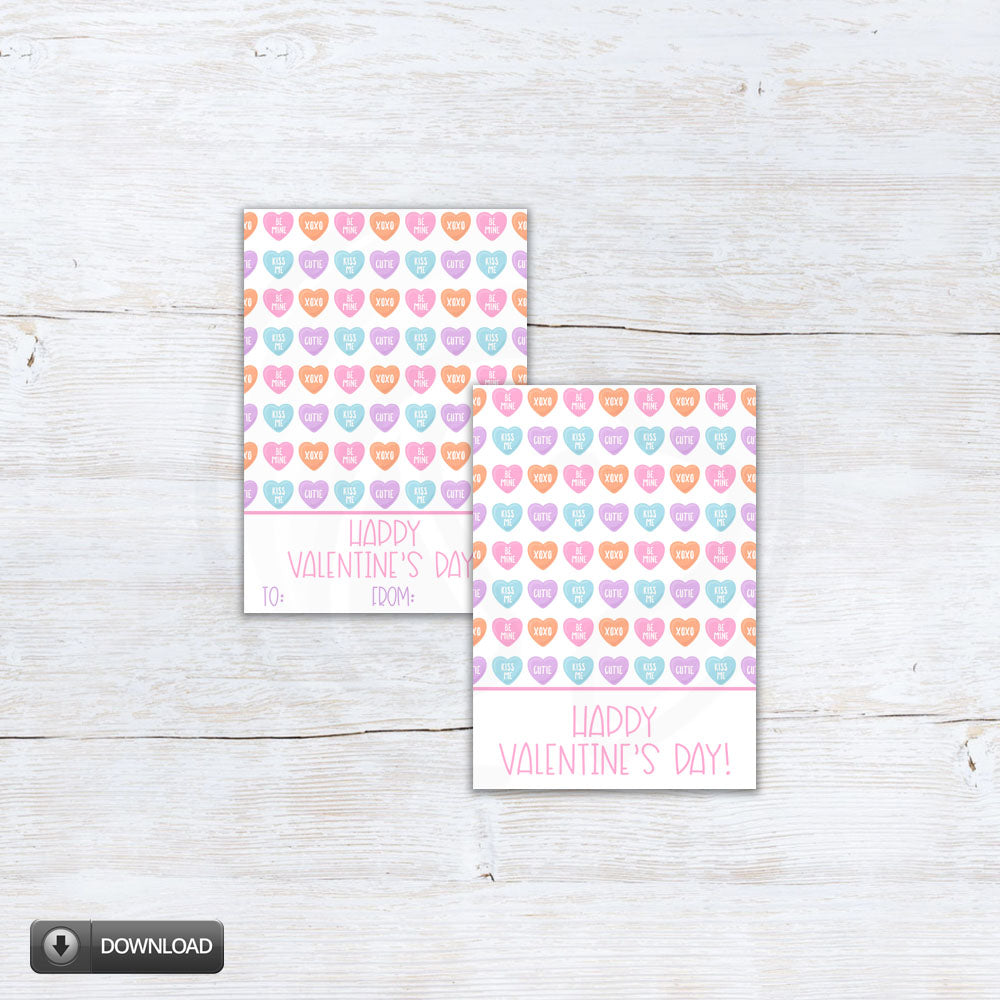 printable valentines day heart cookie cards, classroom valentine cards
