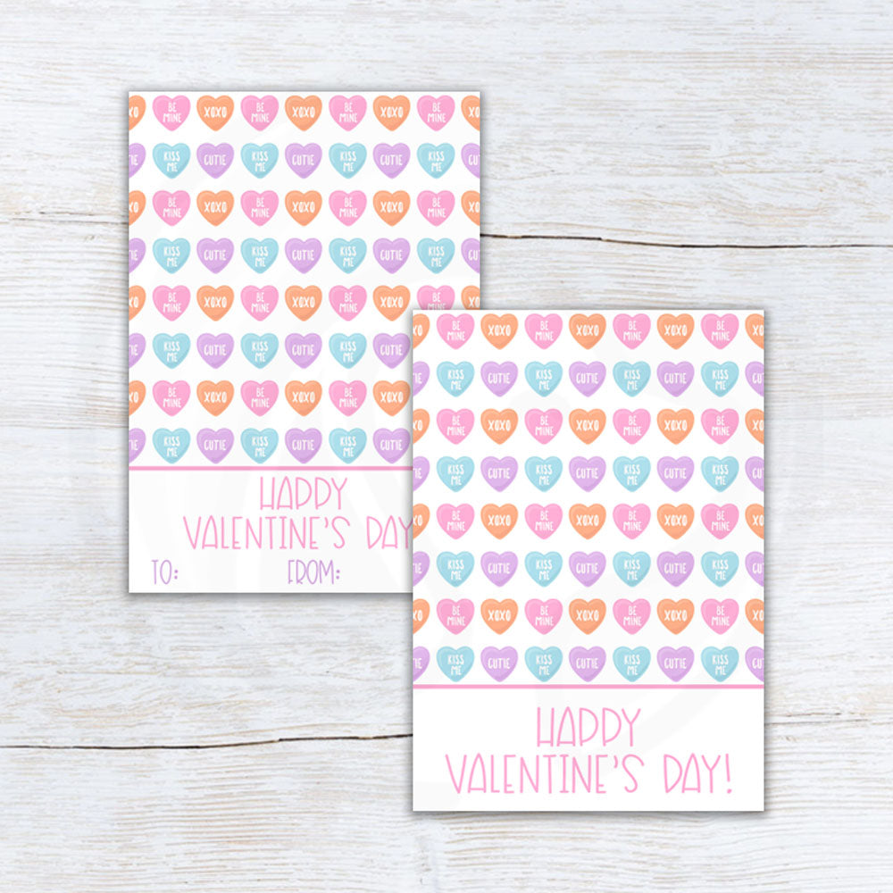 printable valentines day conversation heart cookie card backers and note cards