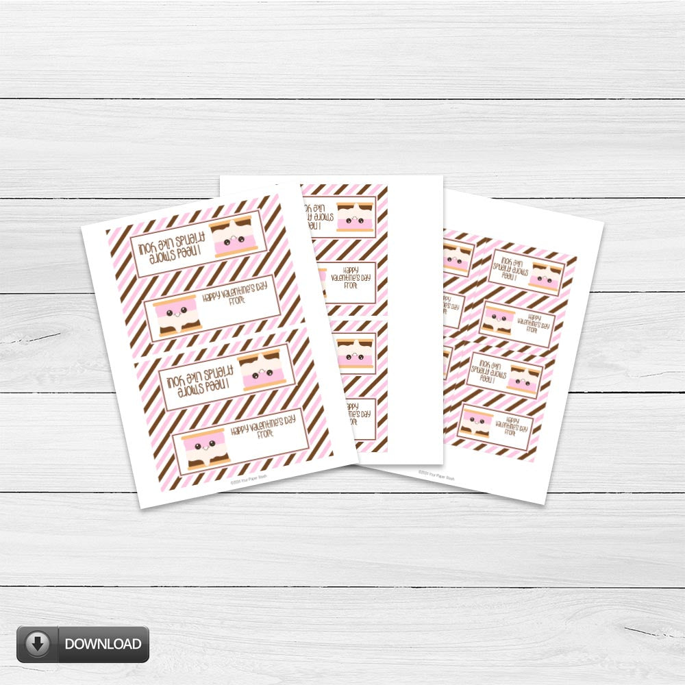 Printable Valentines Day Smore Friends Like you Treat Bag Toppers 3 Sizes