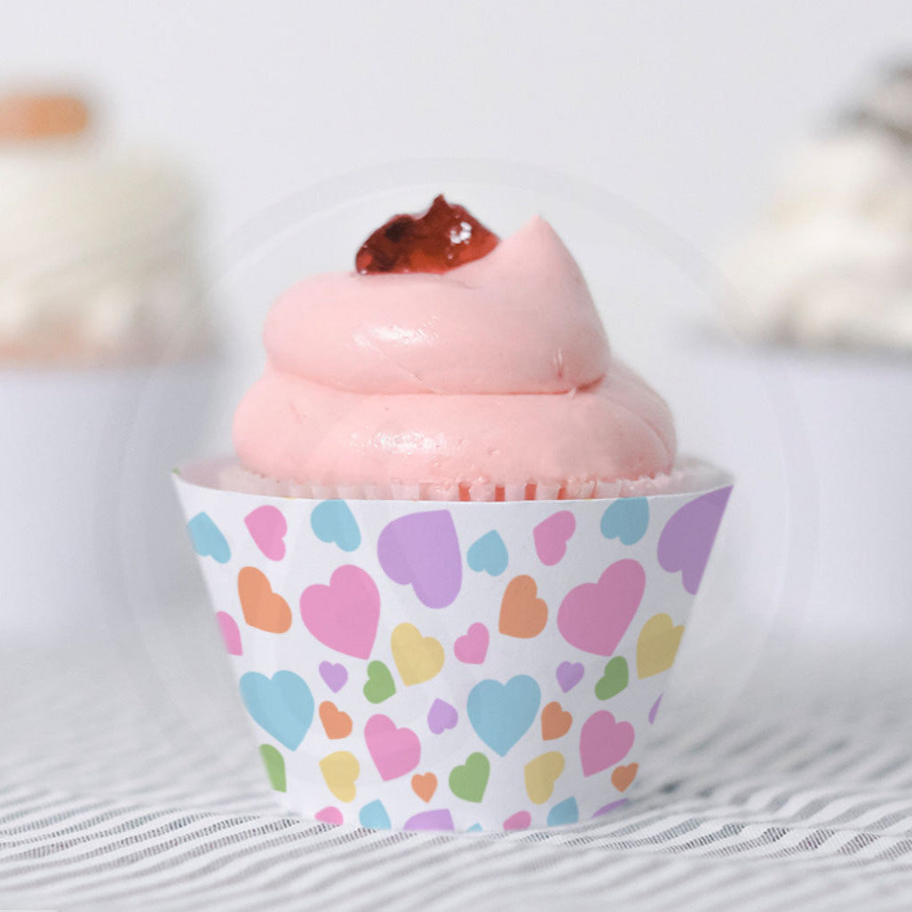 pastel heart cupcake wrapper printable download for Valentine's Day