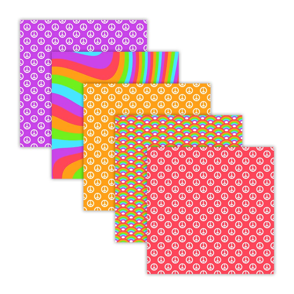 rainbow flower power digital paper pack, peace sign backgrounds, wavy swirl patterns
