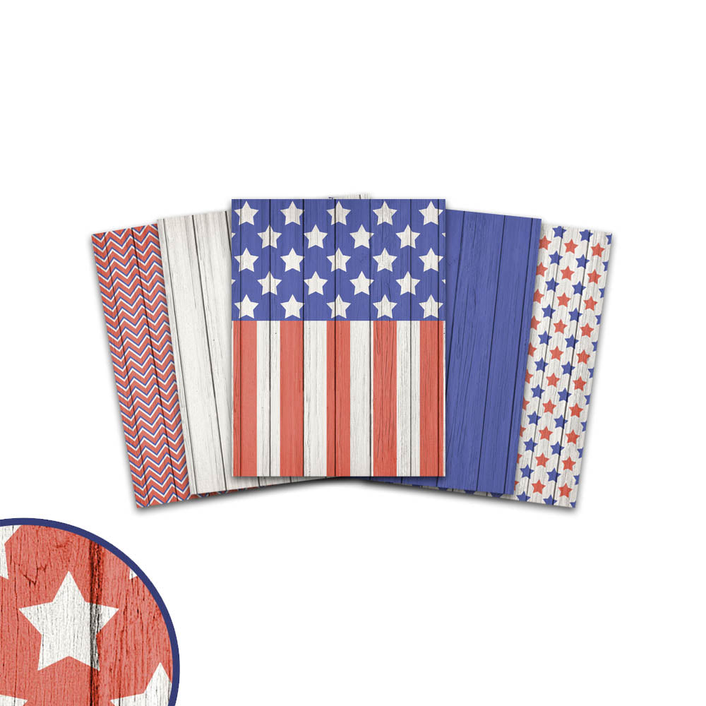 8.5x11" Patriotic Digital Papers with Wood Textured Backgrounds