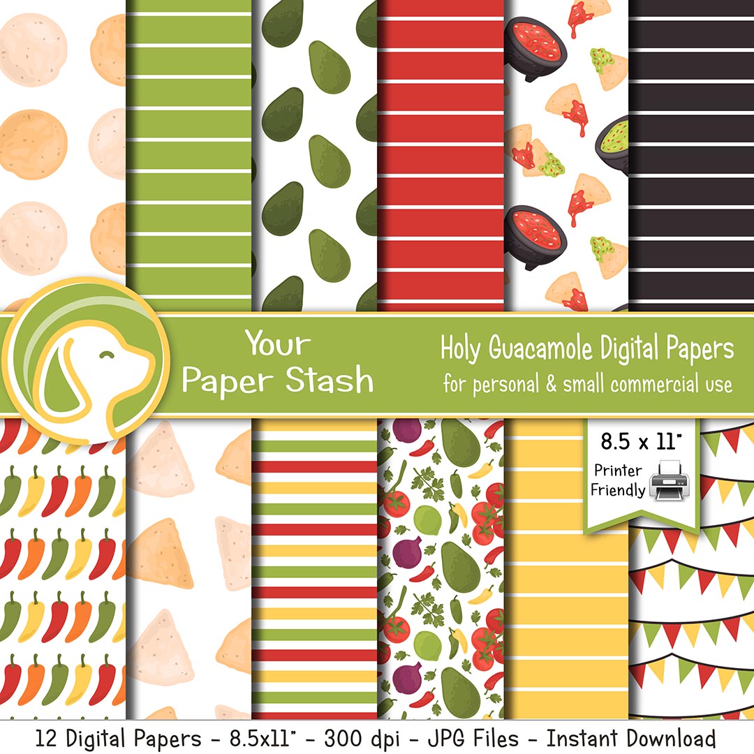 8.5x11" Holy Guacamole Fiesta Digital Papers