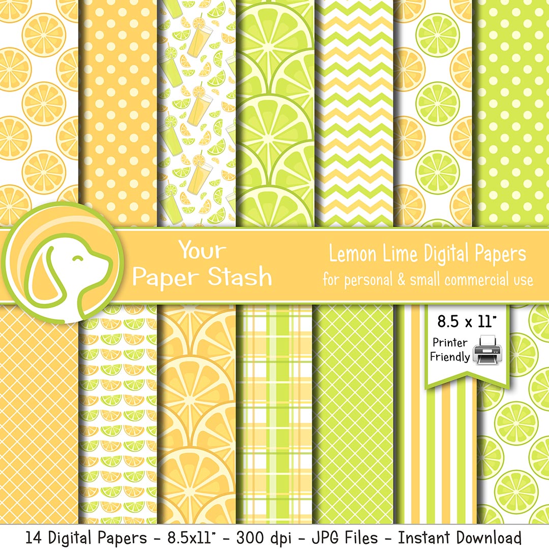8.5x11" Lemon Lime Digital Papers and Backgrounds