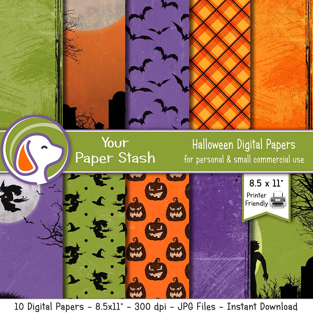 Spooky Halloween Digital Scrapbook Papers for Halloween Craft Projects