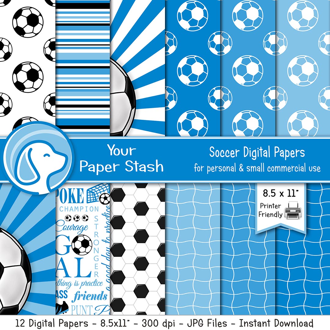 8.5x11" Soccer Football Sports Digital Scrapbook Papers