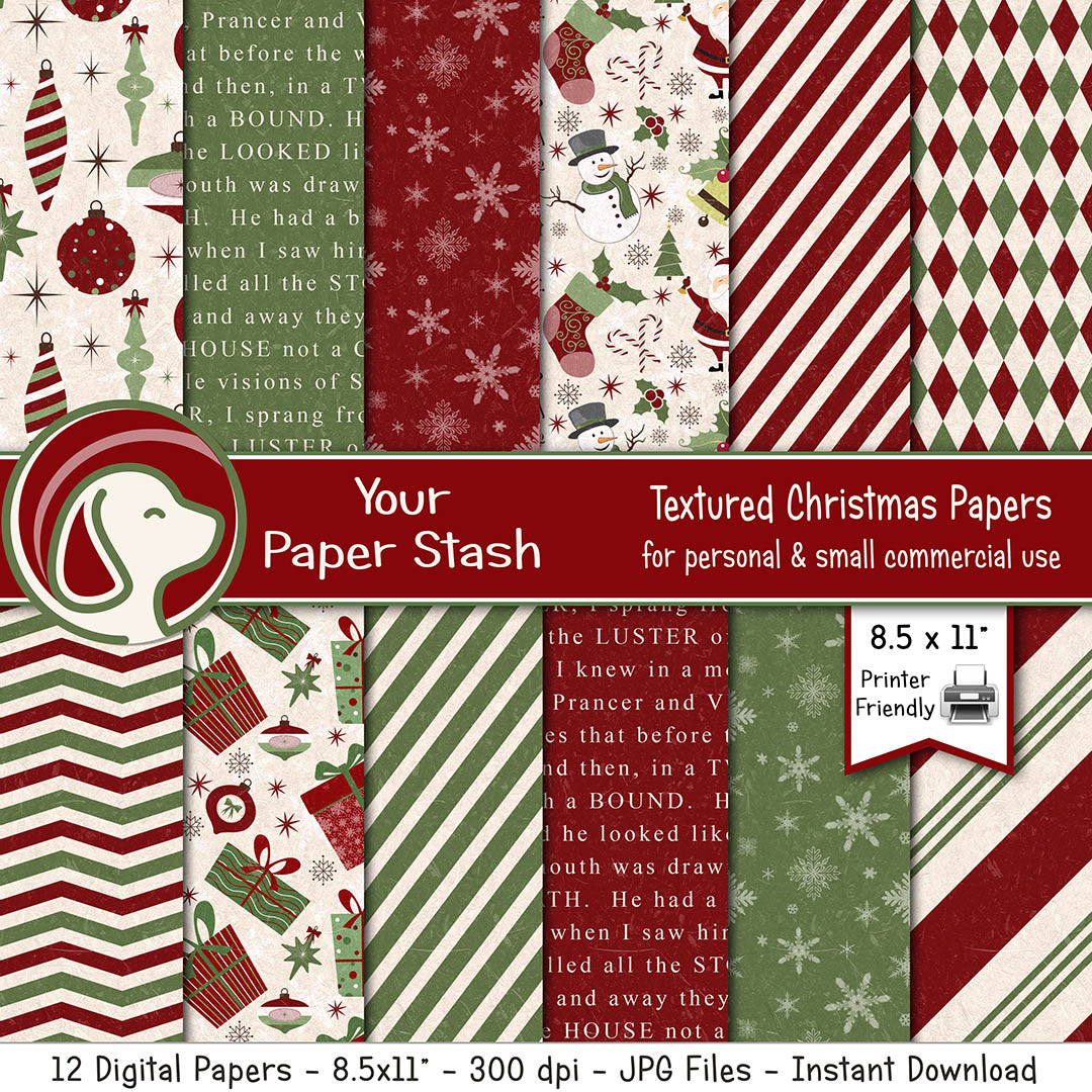 8.5x11 Textured Red & Green Christmas Digital Paper
