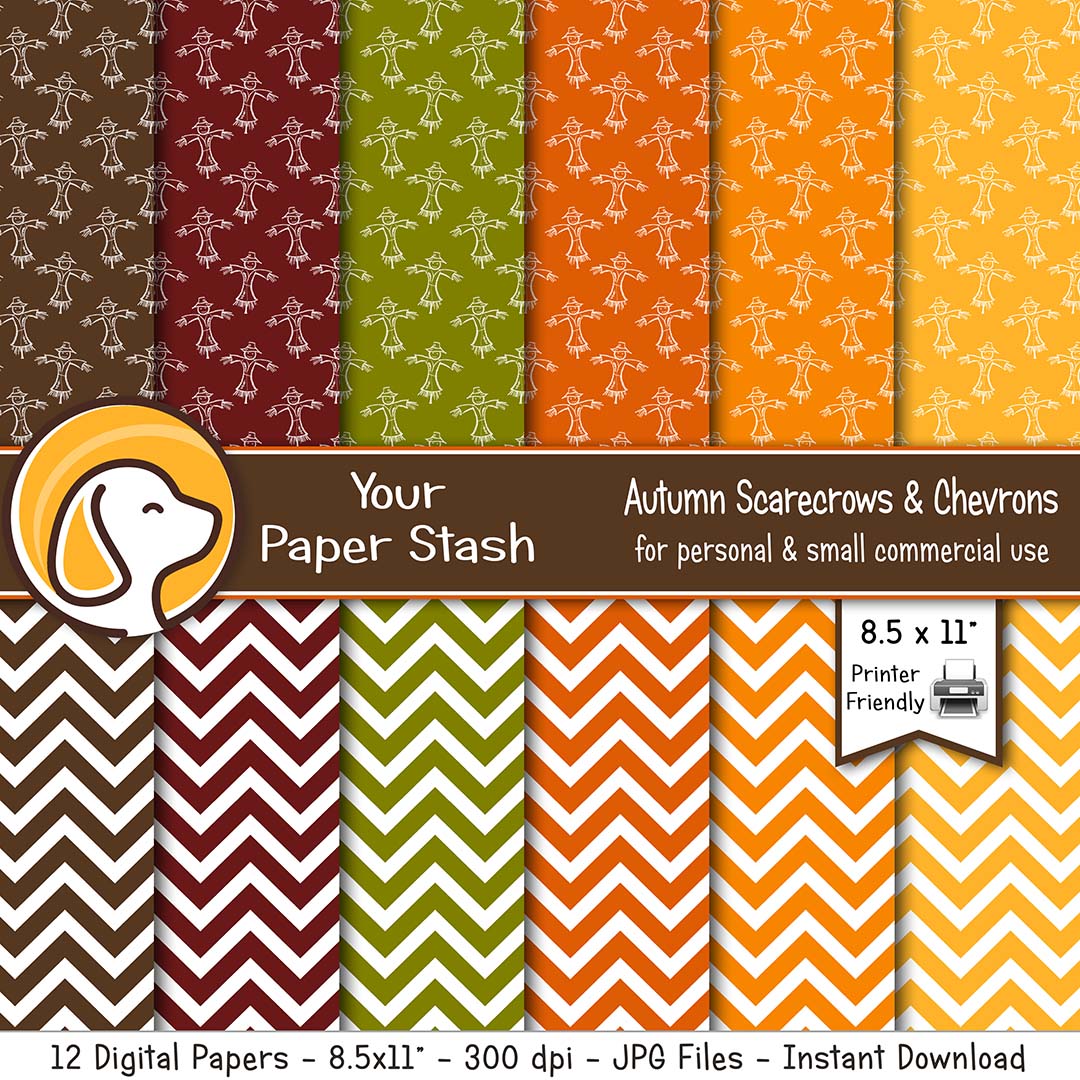 autumn pumpkin spice printable digital scrapbook paper scarecrows chevron thanksgiving halloween scrapbooking backgrounds