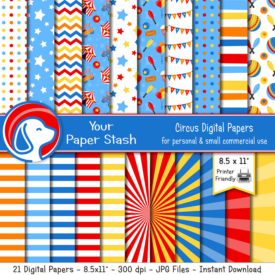 8.5x11 Circus Carnival Digital Scrapbook Paper Pack – Your Paper Stash