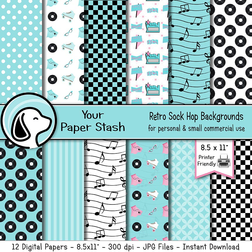 neon blue digital papers sock hop