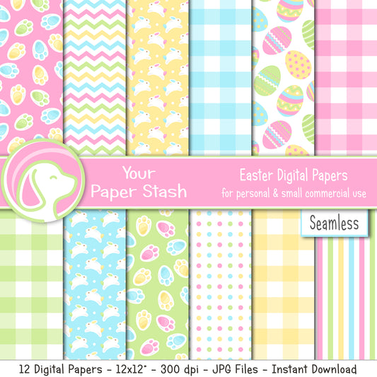 pastel easter digital scrapbook paper, easter bunny backgrounds