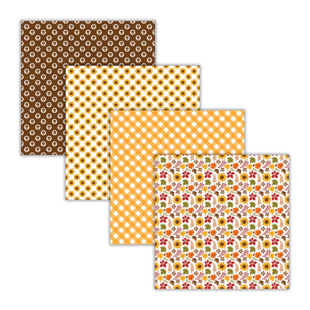 pumpkin sunflower gingham leaves acorns digital paper backgrounds designs download