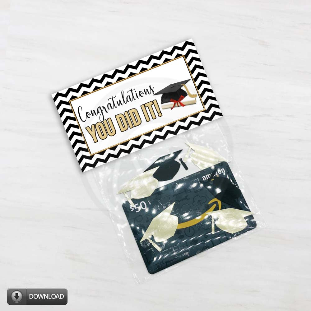 Black Gold Graduation Cookie Treat Bag Topper