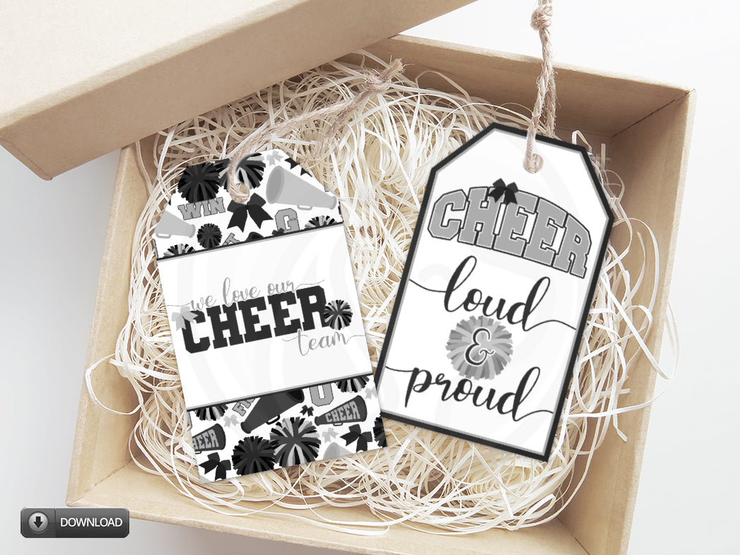 Black Silver Gray Cheerleading Gift Tags