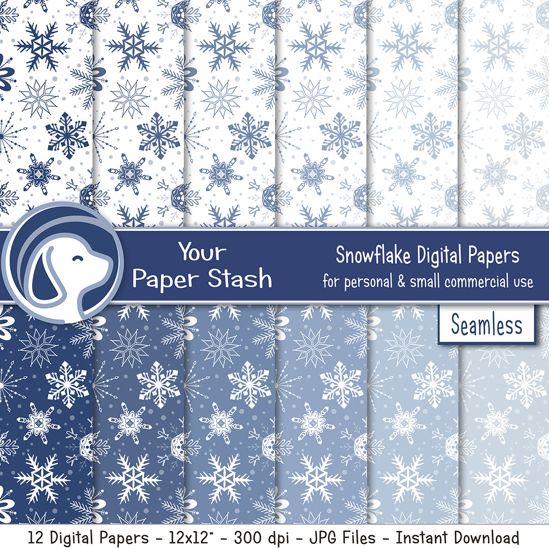 Winter Blue Digital Paper, Cold Theme Blue Seamless Download, Scrapbook  Paper Pack, Multi Print, Snowflakes, Printable, Sublimation Print 