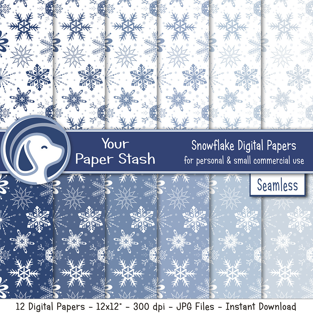 snowflake digital scrapbook papers and backgrounds, winter scrapbooking pages