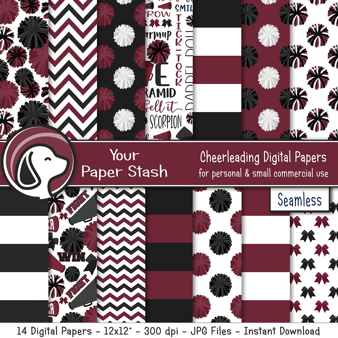 Maroon Burgundy Black Cheerleading Digital Papers – Your Paper Stash