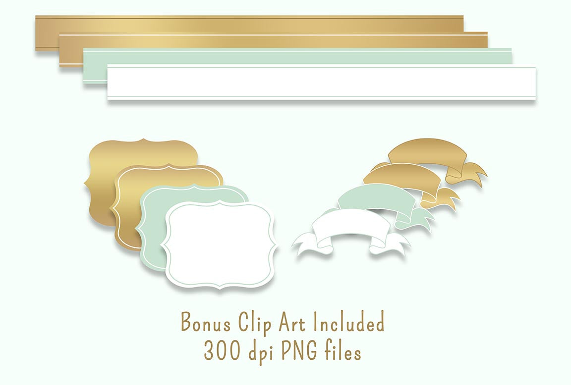 Elegant Mint Green and Gold Digital Papers for Weddings and Bridal Showers