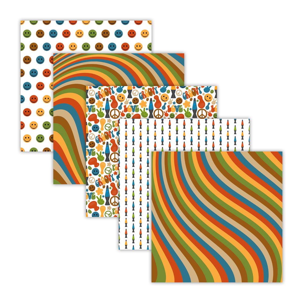 groovy digital paper patterns, wavy retro stripes