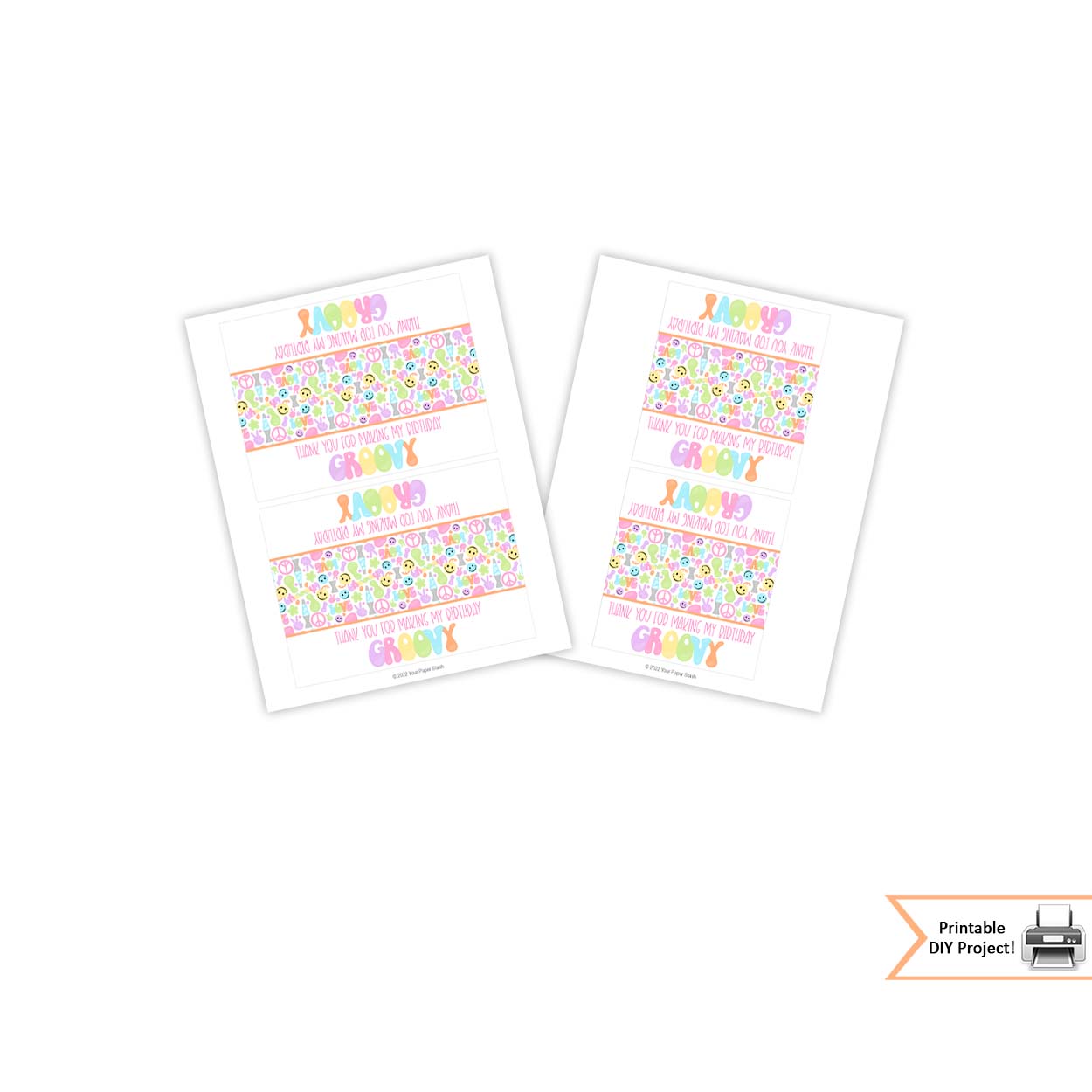 retro hippie birthday party candy bag topper, rainbow fun kids birthday treat bags