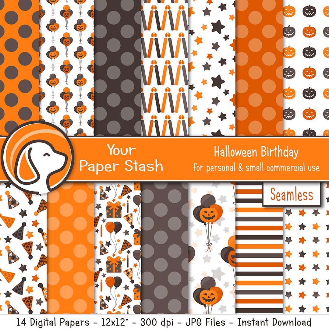 HALLOWEEN birthday balloon digital scrapbook paper background scrapbooking cardmaking special birthday pumpkin baby