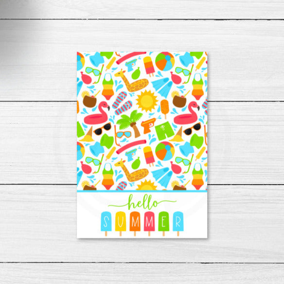 hello summer printable mini cookie card, summer birthday note card