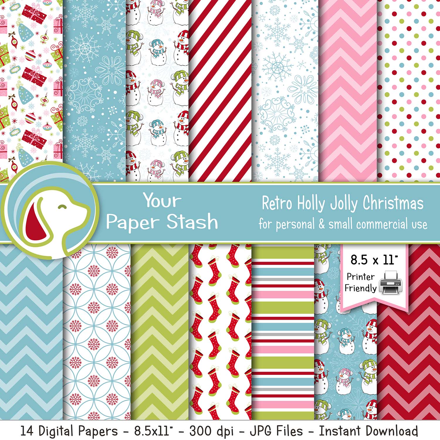 8.5x11 Christmas & Holiday Digital Scrapbooking Papers & Backgrounds