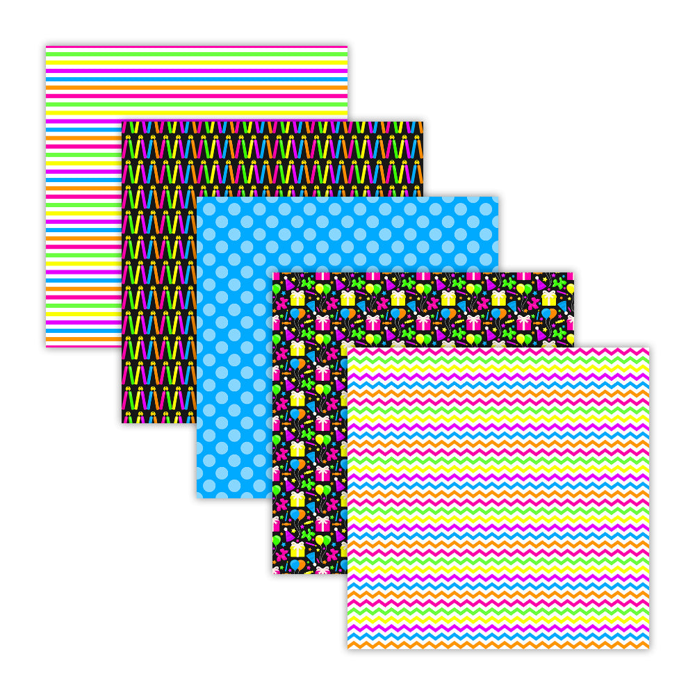 Neon Birthday Digital Scrapbook Paper Backgrounds