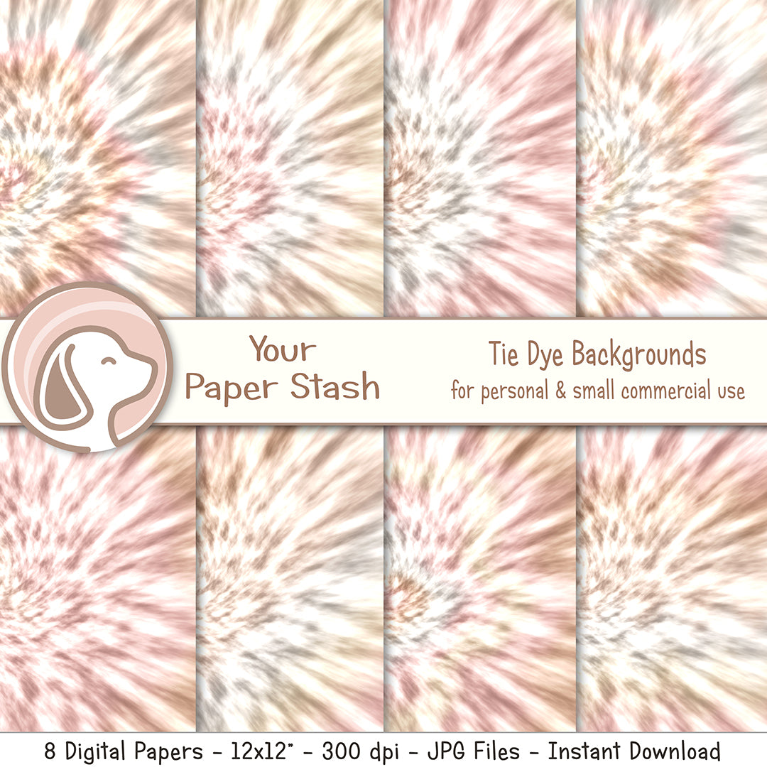 neutral tie dye digital scrapbook paper, tie dye backgrounds, groovy hippie tie dye backdrops